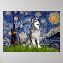 Malamute de Alaska - noche estrellada Impresiones