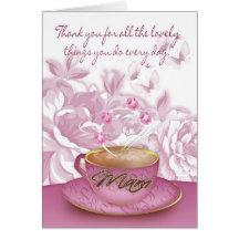 Mam - tarjeta del día de madre con té y flores