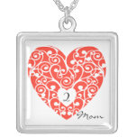 Mamá blanca roja del corazón del collar del día de