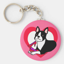 Mamá de Boston Terrier y dibujo animado de los tac Llavero Personalizado