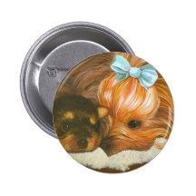 Mamá de Yorkie con el Pin del botón del perrito