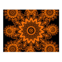 Mandala anaranjada y negra del copo de nieve del t tarjeta postal