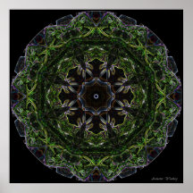 Mandala verde de neón poster