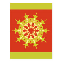 Mandala verde en el naranja tarjetas postales