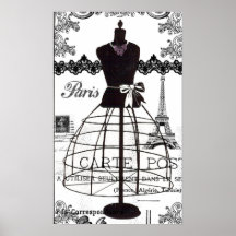 Maniquí blanco negro de la moda de París Poster