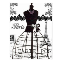 Maniquí blanco negro de la moda de París Tarjeta Postal