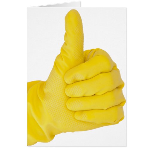 Mano en guante amarillo del látex tarjeta