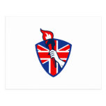 Mano que sostiene la bandera llameante de Británic Postal