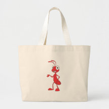Mano roja de la hormiga para arriba que muestra al bolsas