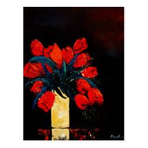 manojo rojo de los tulipanes postales