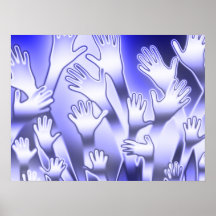 Manos amigas azules metálicas poster