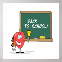 manzana linda con de nuevo al dibujo animado de la poster