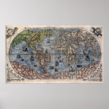Mapa 1565 del mundo poster