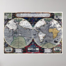 Mapa 1595 del mundo posters