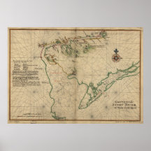 Mapa 1639 de la bahía de Delaware y del río Delawa Posters