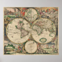 Mapa 1689 del mundo poster