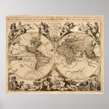 Mapa 1694 del mundo poster