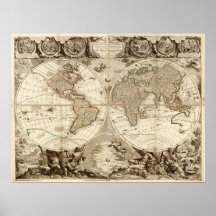 Mapa 1708 del mundo poster