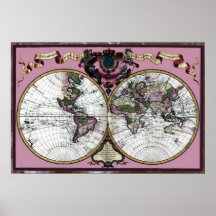 Mapa 1720 del mundo poster