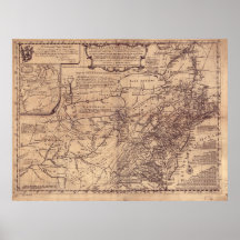 Mapa 1755 de las colonias británicas medias en Amé Poster