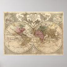 Mapa 1775 del mundo poster