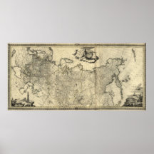 Mapa 1776 de Rusia y de Alaska Poster