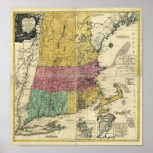 Mapa 1777 de Nueva Inglaterra del vintage Impresiones