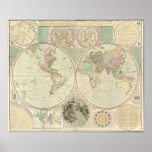 Mapa 1780 del mundo poster