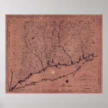 Mapa 1796 de Connecticut Poster