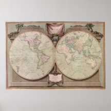 Mapa 1808 del mundo poster