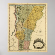 Mapa 1814 de Vermont Poster