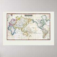 Mapa 1817 del mundo poster