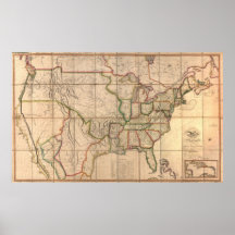 Mapa 1819 de los Estados Unidos de América Poster