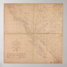 Mapa 1823 de California/de Baja/de México Poster