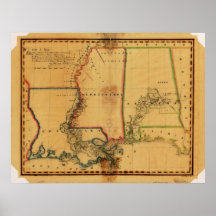 Mapa 1827 de Luisiana, de Mississippi, y de Alabam Impresiones