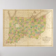 Mapa 1839 de Indiana y de Ohio Impresiones