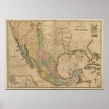 Mapa 1847 de México que muestra las partes de los  Impresiones