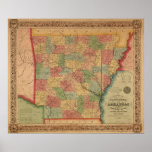 Mapa 1854 de Arkansas Posters