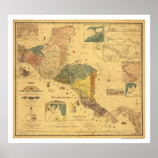 Mapa 1862 de America Central Poster