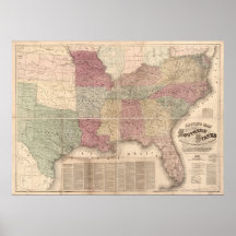 Mapa 1862 de los estados sureños de América Poster