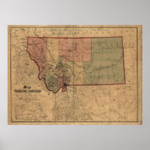 Mapa 1865 de Montana Posters