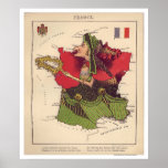Mapa 1868 de la caricatura de Francia Poster