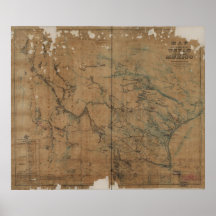 Mapa 1868 de Tejas Posters