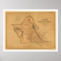 Mapa 1881 del ferrocarril de Oahu Hawaii Poster