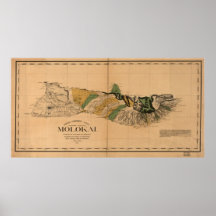Mapa 1897 de Molokai - isla hawaiana Impresiones