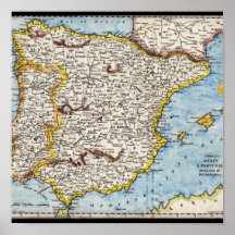 Mapa antiguo de España y de Portugal circa 1700's Impresiones