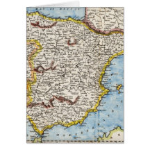 Mapa antiguo de España y de Portugal circa 1700's Tarjeton
