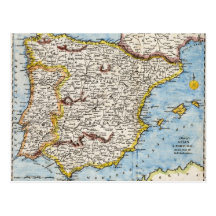 Mapa antiguo de España y de Portugal circa 1700's Tarjetas Postales