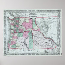 Mapa antiguo de Washington, Oregon, Idaho Posters