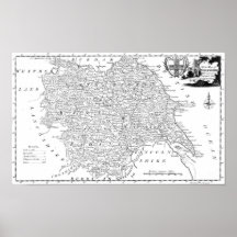 Mapa antiguo de Yorkshire Poster